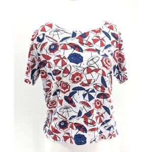 C.D. Petites Patriotic Umbrella Sequins Short Sleeve Shirt Blouse Size PM